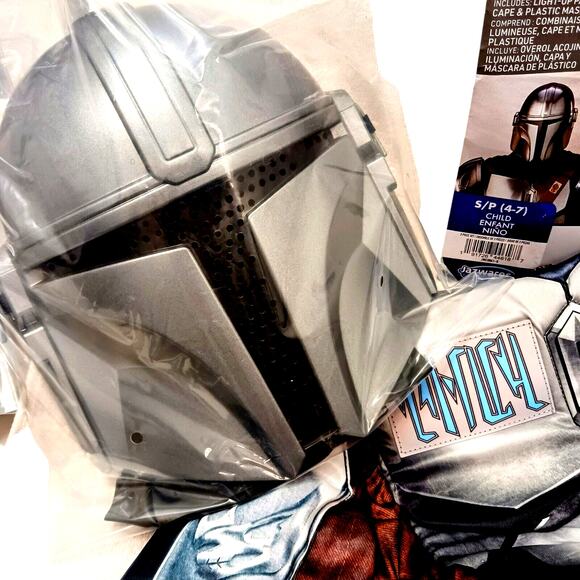 Star Wars MANDALORIAN 3pc Costume Child 8-10 Padded Bodysuit Helmet Halloween - Picture 2 of 11